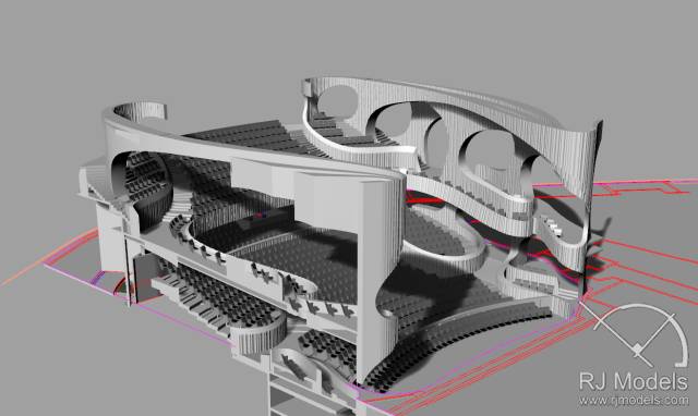 戲曲中心建筑模型的大小為1230mm X 830mm X 590mm ，歷時(shí)1個(gè)月制成。戲曲中心的外觀別樹一格，糅合了傳統(tǒng)與現(xiàn)代元素，整體屬于流線型設(shè)計(jì)，外觀如同舞臺(tái)簾幕一般。從建筑模型的設(shè)計(jì)中觀看，▲戲曲中心的結(jié)構(gòu)為流線外型和內(nèi)部空間， 呈現(xiàn)出「氣」的概念。。